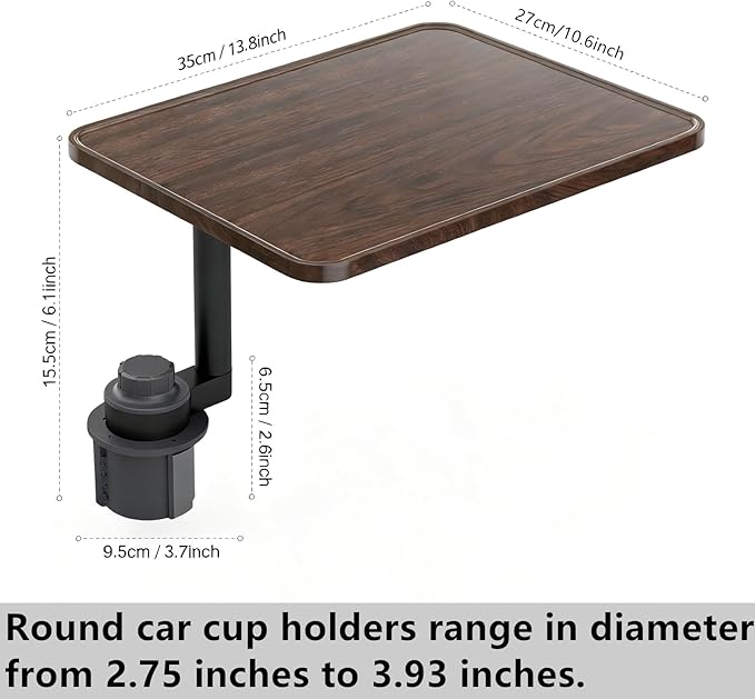 Wood Car Desk for Laptop, 360° Rotating Wood Cup Holder Table Tray for Drivers and Passengers, Car Accessories Compatible with Tesla Model Y/3/S, Ford F150/Explorer/Maverick & Most Vehicles