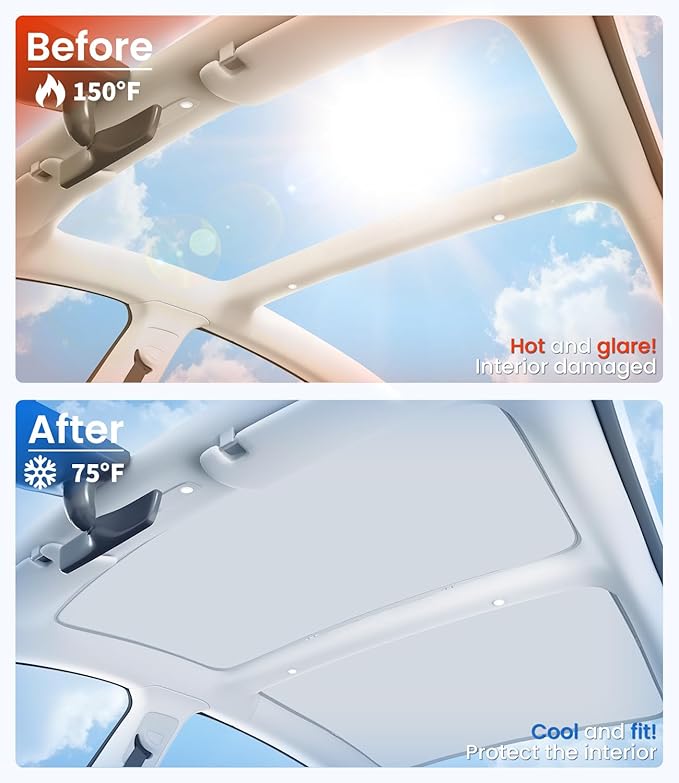 Zanch 2025 Tesla Model 3 Sunshade Roof [No-Sag, Heat Insulation] No Gaps Foldable Roof Glass Sun Shade for for Tesla Model 3 2020~2026 Highland Accessories
