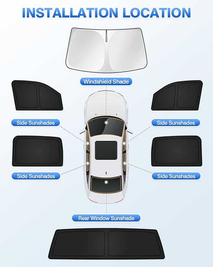 Sunshades for Dodge Ram 1500 2019-2025 2026 Accessories Windshield Sun Shade Side Rear Window Shade Cover Sun Visor Shield Privacy Protection Keep Vehicle Cool Black 6PCS