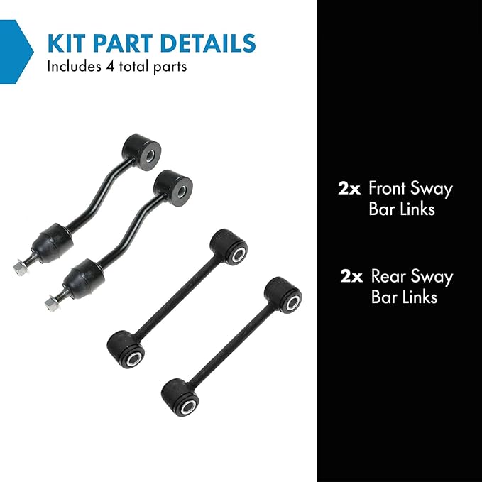 TRQ Front and Rear Sway Bar Link Set 4 Piece Compatible with 1997-2006 Jeep Wrangler