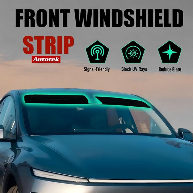 AUTOTEK Precut Windshield Tint Strip for Tesla Model Y 2025-2026, 2Ply Anti-Glare, Heat Blocker & UV Protection Sun Strip Tint Shade for Car Windows, Computer Cut Out, DIY Friendly