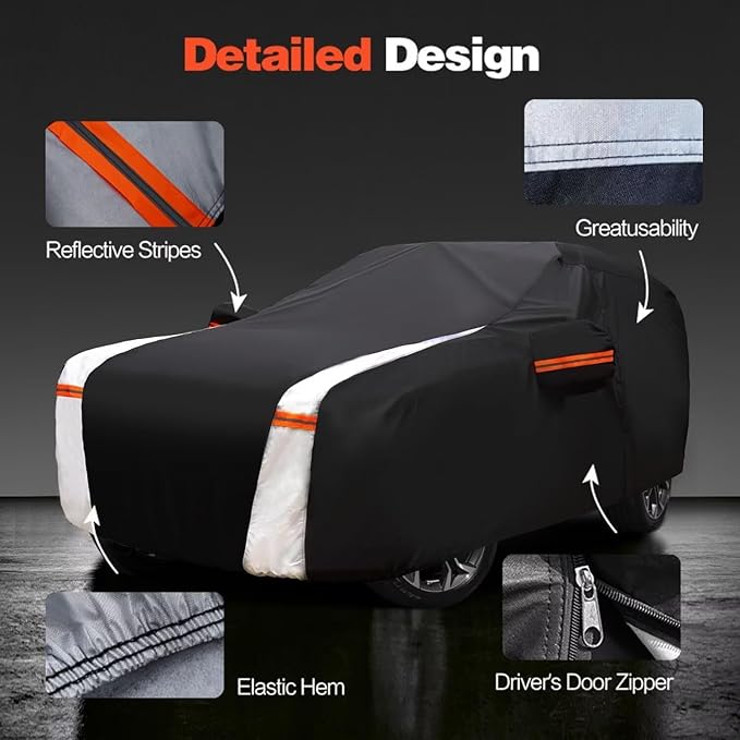 10 Layers Car Cover Custom Fit for Sequoia100% Waterproof All Weather Automobiles, Gift with Towel, Heavy Duty Car Covers for Rain Sun UV Protection with Door Zipper.