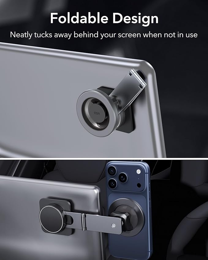 ESR for MagSafe Car Mount, Car Phone Holder, Tesla Touchscreen Car Mount, Magnetic Phone Holder for Car, for iPhone 17e/Air/17-12, S26/S25, Pixel 10, Charging Not Supported(2 Metal Rings Included)