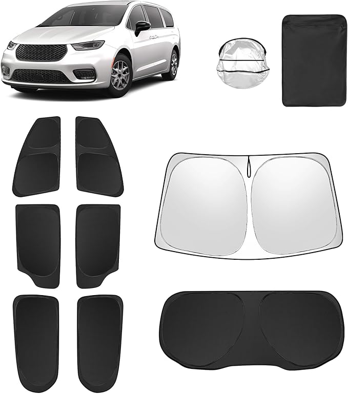8pcs Car Window Shades for Chrysler Pacifica 2017-2025 Accessories,Windshield Side Rear Full Sunshade,Sun Visor UV Blocking, Privacy Protection and Blackout for Camping Outdoor