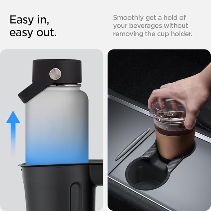 Spigen Cup Holder Insert Relaxed Grip for Tesla Model Y (2021-2024) & Model 3 (2021-2023) [Not Compatible with Model Y Juniper (2025/26) and Model 3 Highland (2024/25) - (Up to Trenta Cups)