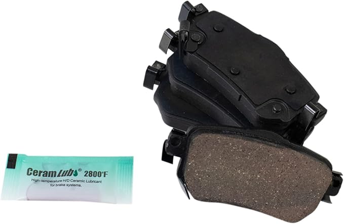 TRQ Rear Ceramic Brake Pad Set Includes Contact Point Grease Compatible with 18-21 Nissan LEAF with Electric Parking Brake 18-20 Rogue with Electric Parking Brake