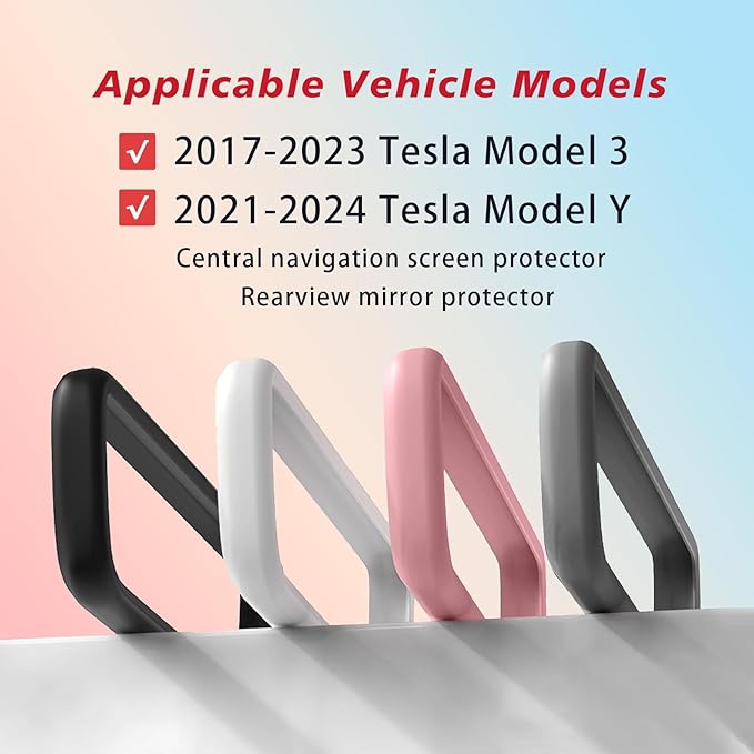 for 2017-2023 Tesla Model 3/2021-2024 Model Y Central Screen and Interior Mirror Protector Frame Interior Accessories (White -M3/Y-2pcs)