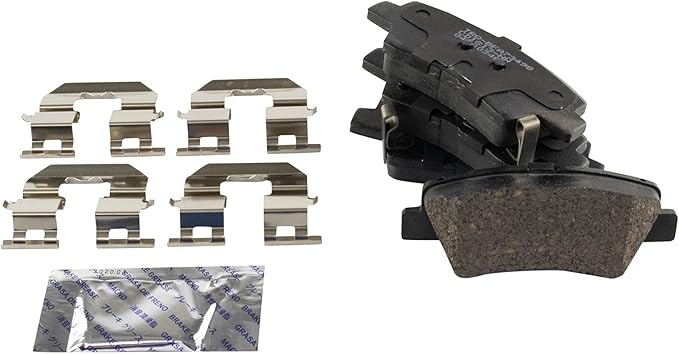 TRQ Rear Brake Pads Ceramic Hardware Wear Sensor Compatible with 2016-2024 Hyundai Elantra GT 2016-2024 Kona Electric 2016-2023 Sonata 2016-2023 Veloster 2016-2024 Kia Forte Optima Soul Soul EV