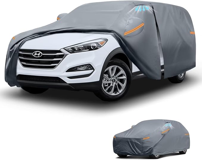 Waterproof Hyundai Tucson(ix35)(2004-2026) Car Cover with Breathable Vents, [2026 Upgrade] Premium Covers with Cotton Liner and Zipper Door, Sun Rain Snow Dust Uv Protection.(Gift with Towel)