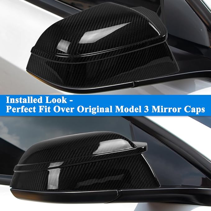 AeroBon Prepreg Dry Carbon Fiber Mirror Cap Overlays Compatible with 2017-2026 Tesla Model 3 Mirror Caps (SL Style) Sport Line