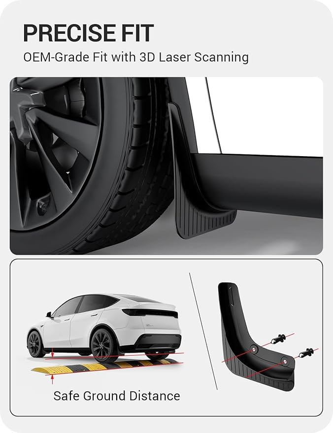 BASENOR 2026 2025 Tesla Model Y Mud Flaps Splash Guards, Aerodynamic Fenders [No Drilling No Tape] [Paint Protection] All Weather Tire Protector TPE Mudflaps for Model Y Juniper