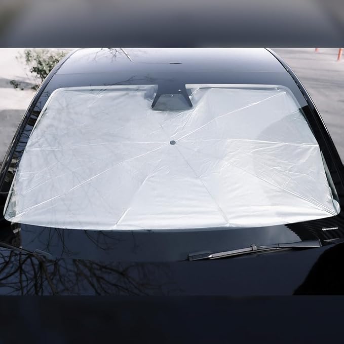 VION Tesla Model 3/Y Windshield Sunshade - Dual-Layer Full Blackout, Umbrella Style, Invisible Frame, Precise Fit, Easy Storage - Fits all Model Y and Model 3 - 2025 Upgraded Version