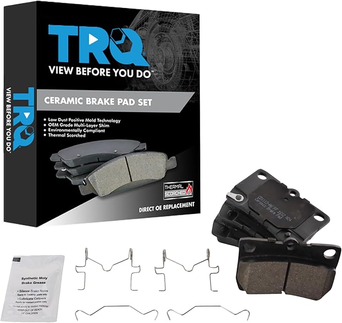 TRQ Rear Brake Pads Ceramic Hardware Wear Sensor Compatible with 2006 Lexus GS300 2007-2011 GS350 2006-2007 GS430 2007-2011 GS450h 2008-2011 GS460 2006-2013 IS250 IS350