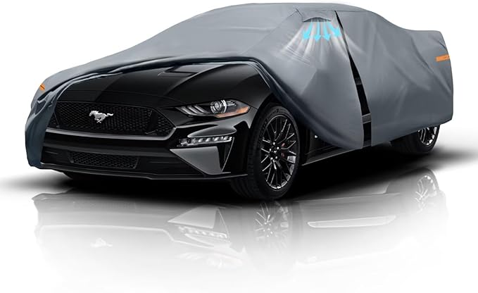 Car Cover Waterproof for Ford Mustang(2004-2026) with Breathable Vents, [2026 Upgrade] Premium Covers with Cotton Liner and Zipper Door, Sun Rain Snow Dust Uv Protection.(Gift with Towel)