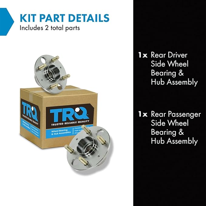 TRQ Rear Wheel Bearing and Hub Assembly Set 2 Piece Compatible with 92-93 Honda Civic SI 94-95 Civic SI Without ABS 99-00 Civic SI 93-97 Civic del Sol SI 94 Civic del Sol VTEC 94-98 Acura Integra RS