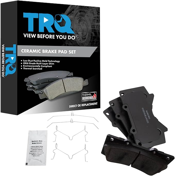 TRQ Front Brake Pads Ceramic Hardware Wear Sensor Compatible with 2008-2021 Lexus LX570 2008-2021 Toyota Land Cruiser 2008-2021 Sequoia 2007-2021 Tundra