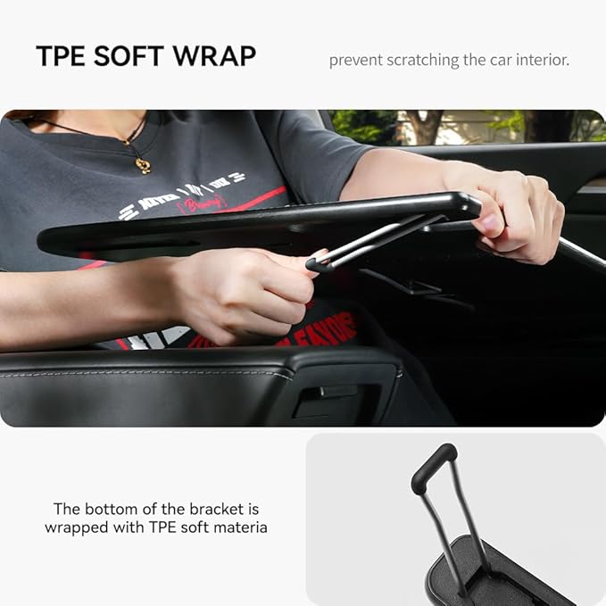 YONZEE Foldable Desk Food Tray (Carbon Edition) for Tesla Model Y Model 3 S X Y Juniper- Upgraded Table with Support Leg for Dining, in-Car Work, Travel and Outdoor (1 Pack)
