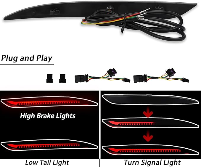 Smoked housing LED Rear Bumper Reflector Lights for Tesla Model 3 2017-2023 Functions as DRL Brake Light with Sequential turn signal Fog Lamps Accessories (Smoked Style)