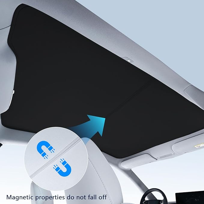 TOPABYTE Sunshade Roof for Tesla Model Y Juniper 2026 2025 Upgrade Ice Crystal Foldable Car Glass Sunroof Shade Sunshades Heat Insulation Cover Roof Window UV Protection, Black