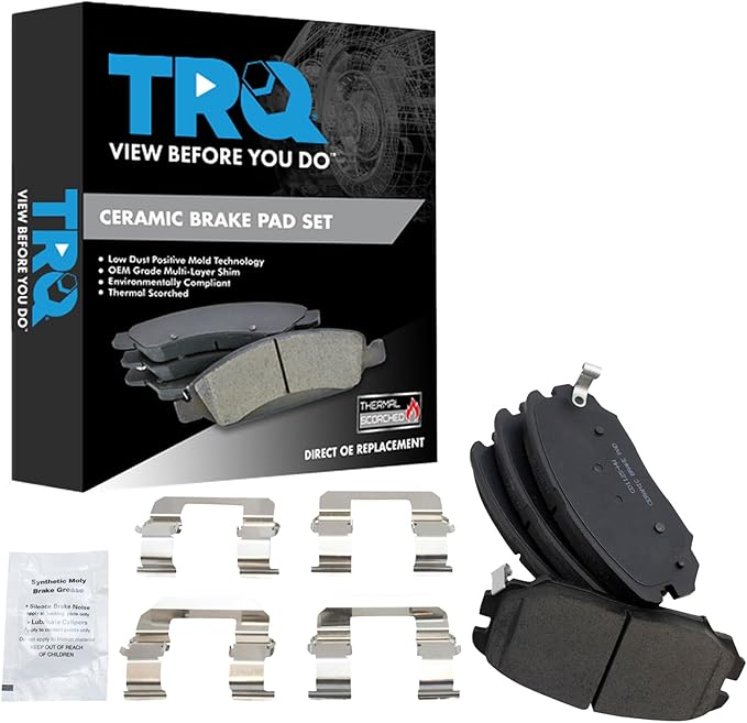TRQ Front Brake Pads Ceramic Hardware Wear Sensor Compatible with 2006-2011 Hyundai Azera 2006-2010 Sonata 2007-2009 Kia Amanti