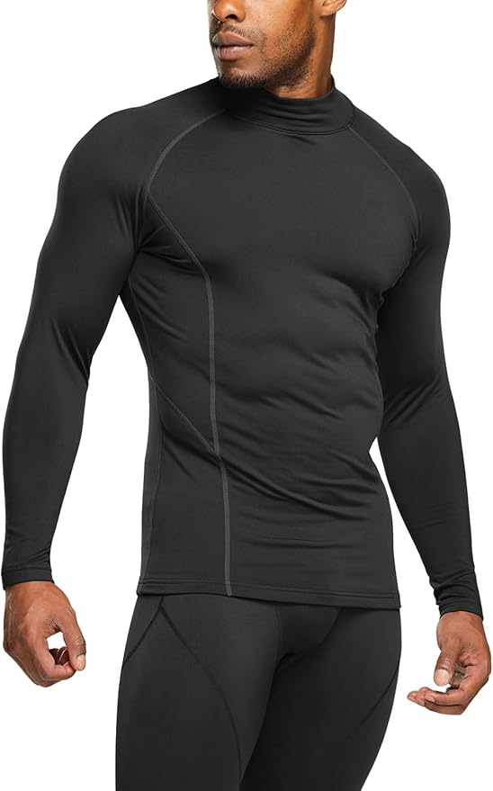 TSLA Men's Thermal Long Sleeve Compression Shirts, Mock/Turtleneck Winter Sports Running Base Layer Top