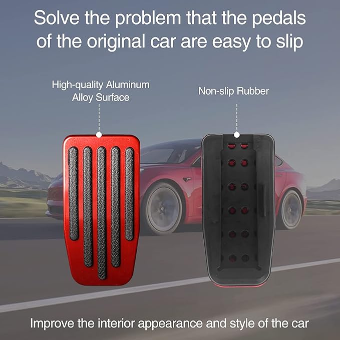 Foot Pedal Pads Set for Tesla Model 3 Model Y, Non-Slip Performance Aluminum Car Accessories Brake & Accelerator Pedal Covers for Model 3/Y (Red)