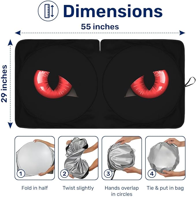 Evil Eyes Movie Windshield Sun Shade for Car SUV Truck (55x29 Inches), Automobile Sunshade, Protector Blocks UV, Spring Car Decor