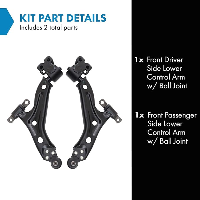 TRQ Front Lower Driver and Passenger Side Control Arm and Ball Joint Set 2 Piece Compatible with 2016-2022 Chevrolet Spark