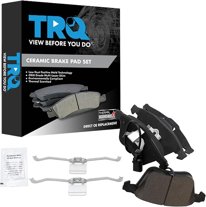 TRQ Front Brake Pads Ceramic Compatible with 2004-2009 Audi S4 2005-2009 A4 2005-2009 A4 Quattro 2005-2011 A6 2005-2011 A6 Quattro
