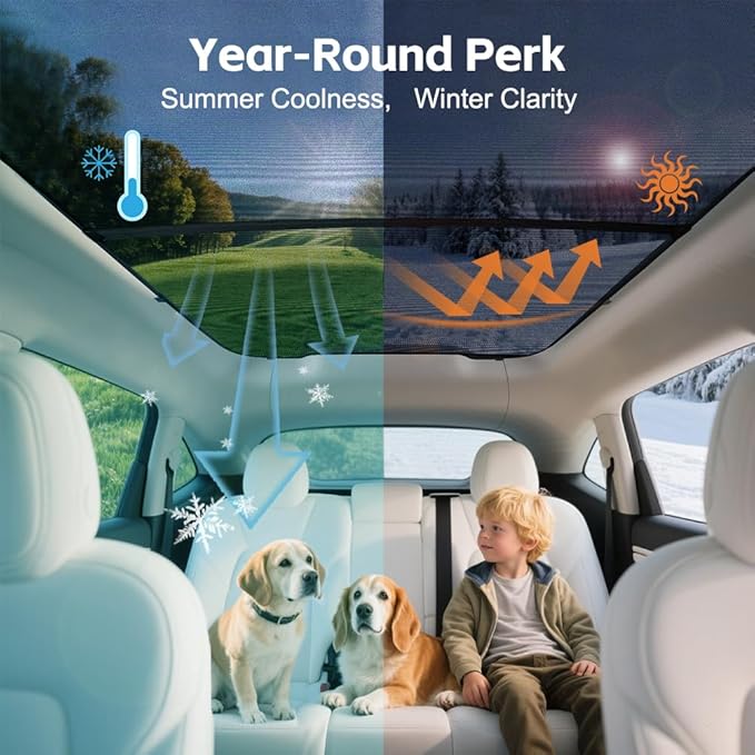 Lightweight mesh Sunshade Roof for Tesla Model Y(2020-2025),2 in 1 Upgraded Sunroof Windshield Shade,Foldable Front & Rear Sunroof UV & Heat Insulation Glass Roof Sun Shade for Model Y Accessories