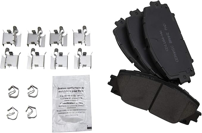 TRQ Front Brake Pads Ceramic Hardware Compatible with 2011-2017 Lexus CT200h 2013 Scion iQ 2010-2021 Toyota Prius 2012-2019 Prius C 2012-2015 Prius Plug-In 2007-2018 Yaris 2020-2021 Corolla