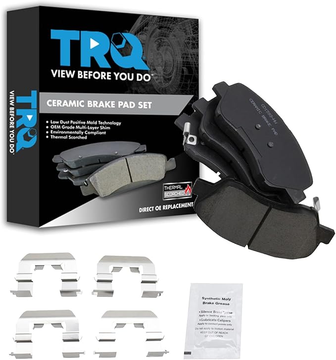 TRQ Front Brake Pads Ceramic Hardware Wear Sensor Compatible with 2012-2017 Hyundai Accent 2012-2017 Kia Rio
