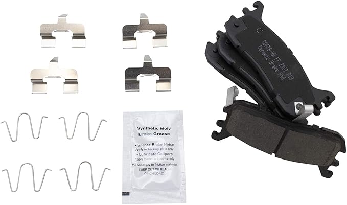 TRQ Rear Brake Pads Ceramic Hardware Wear Sensor Compatible with 1997-2003 Ford Escort 1994-2005 Mazda Miata 1995-1998 Protege 1997-1999 Mercury Tracer