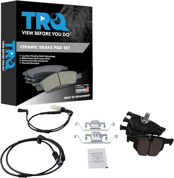 TRQ Rear Ceramic Brake Pad Set Compatible with 04-07 BMW 525i 530i 06-07 525xi 530xi 08-10 528i 09-10 528i xDrive 535i xDrive 08 528xi 535xi 07-08 X5 L6 3.0L 09-10 X5 xDrive30i 09-18 X6 xDrive35i