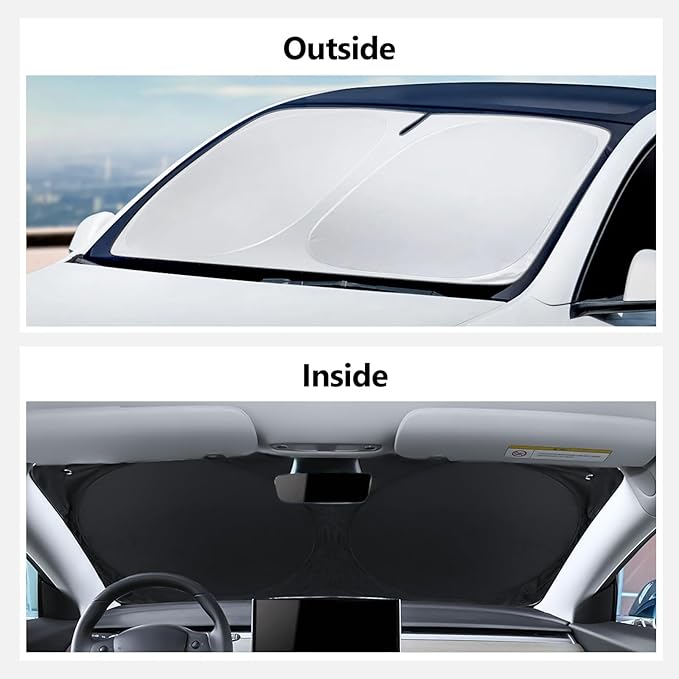 Tesla Model Y Sunshade Windshield Upgraded Foldable Sunshade Front Window Sun Shade Full Cover Full-Size Foldable Front Sun Shade UV Protection Fabric 2025 New Model Y Refresh (Juniper) (White)