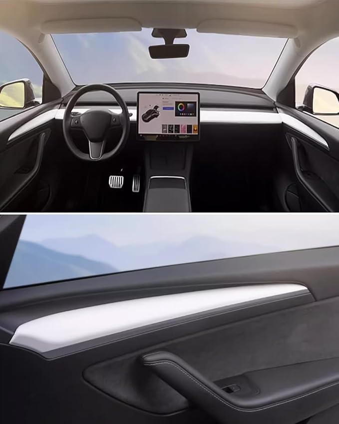 Matte White Dashboard Cover and Front Door Cover Compatible with Tesla Model 3（2021-2023） and Model y（2019-2024 (Matte White)