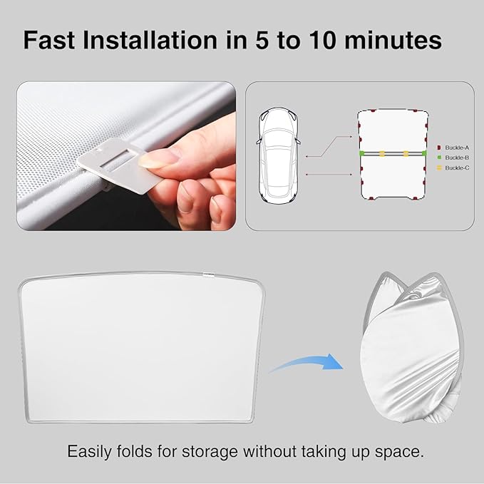 2025-2026 Tesla Model Y Juniper Sunshade Roof, [No Sag & No Gaps] Nano Ice-Crystal Coatings Glass Roof Sun Shade, 60s Installation Heat Insulation Foldable Sunroof Cover Accessories, Gray