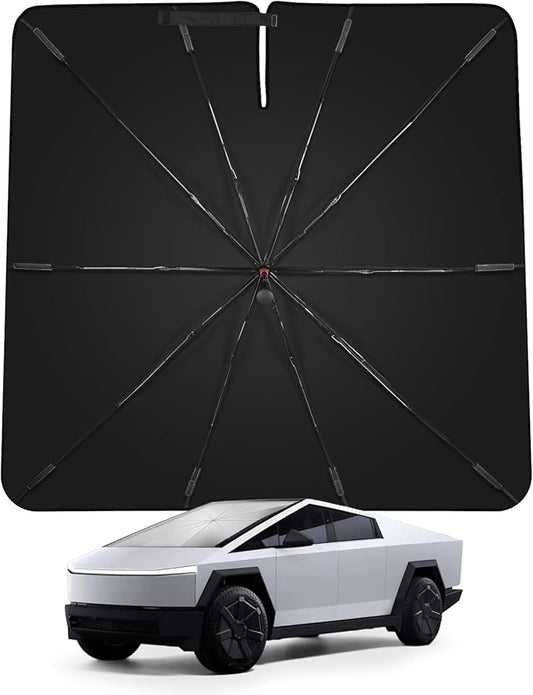 2026 Upgrade Windshield Sunshade Umbrella for Tesla Cybertruck, Thickened Titanium Silver, Protect Car from Sun Rays & Heat Damage Keep Cool, Protect Interior 54''x 60''x 61''