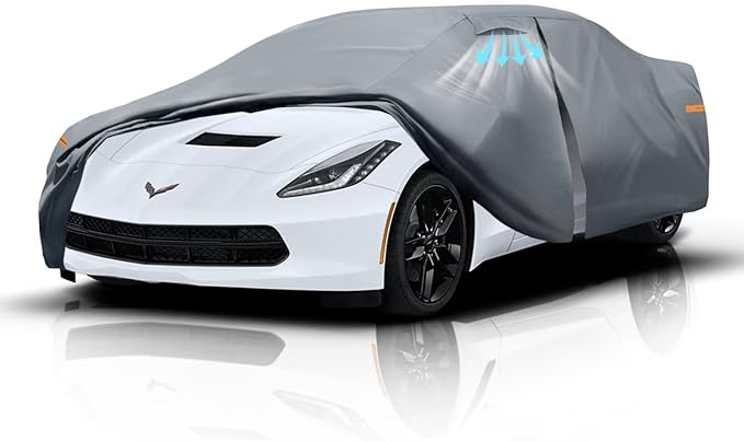 Waterproof Chevy Corvette(C4/C5/C6/C7 1984-2019) Car Cover with Breathable Vents, [2026 Upgrade] Premium Covers with Cotton Liner and Zipper Door, Sun Rain Snow Dust Uv Protection(Gift with Towel)