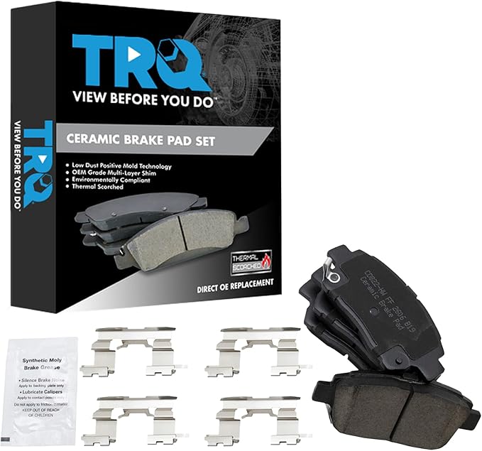 TRQ Front Brake Pads Ceramic Hardware Compatible with 2012-2015 Scion iQ 2004-2006 xA xB 2000 Toyota Celica 2001-2005 Echo 2000-2005 MR2 Spyder 2001-2009 Prius