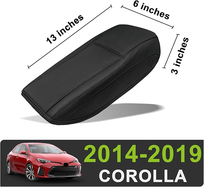 Muslogy Center Console Armrest Cover Fit for Toyota Corolla 2014-2019 Accessories, Comfort Armrest Pad Console Lid Cushion Vegan Leather Regular Thick