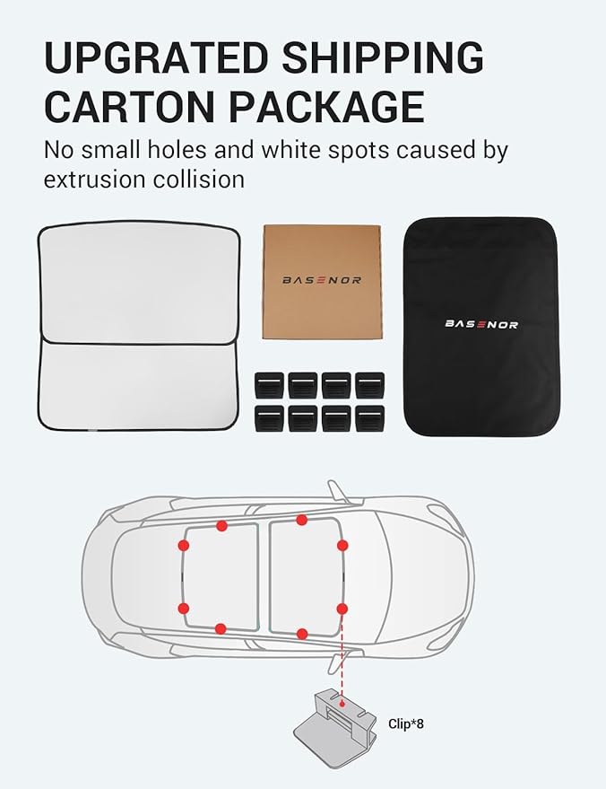 BASENOR 2017-2020 Tesla Model 3 Sunshade Roof, Front & Rear Glass Roof Sun Shades with Storage Bag, Sunroof Shade Blocking Heat Cover for Model 3 Interior Accessories Black