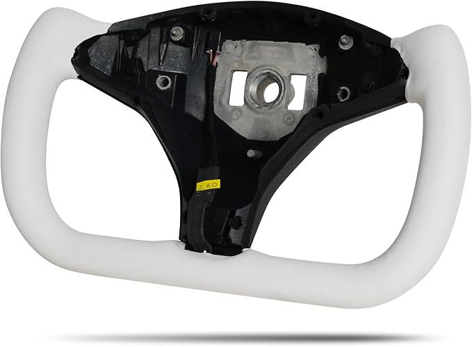 Yoke Steering Wheel, White Microfiber Smooth Leather for Tesla Model X 2016-2020,For Tesla Model S 2014-2020 With Heating Function
