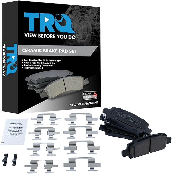 TRQ Rear Brake Pads Ceramic Hardware Wear Sensor Compatible with 2003-2006 Subaru Baja 1998-2003 Forester 1999-2003 Impreza 2000-2010 Legacy 2000-2004 Outback