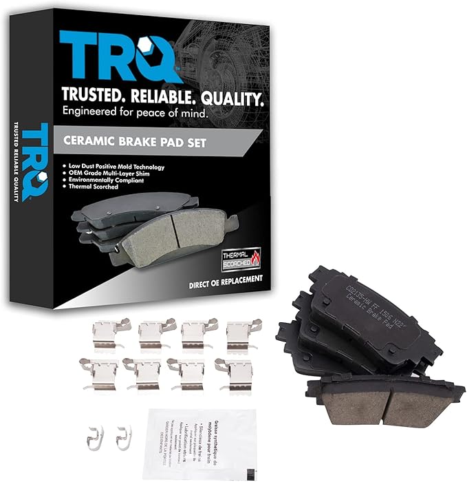 TRQ Rear Ceramic Brake Pad Set Compatible with 17 Mitsubishi Outlander with EPB 18-19 Outlander AWD 20 Outlander 18-22 Outlander PHEV 18-20 22-24 Eclipse Cross with EPB