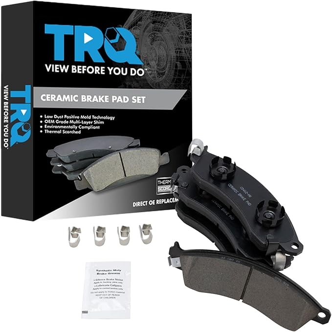 TRQ Front Ceramic Brake Pad Set Compatible with 03-04 Ford Mustang SVT Cobra 94-01 Mustang SVT Cobra 00 Mustang SVT Cobra 95 Mustang SVT Cobra 01 Mustang GT 88-96 Chevrolet Corvette