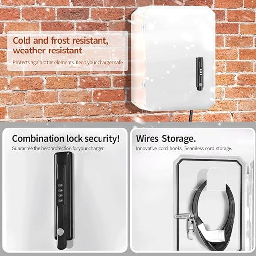 Wall-Mounted 1.2mm Cold Rolled Steel Electric Vehicle Charging Protection Box for Tesla, Waterproof Indoor/Outdoor Enclosure with Lock | Seamless One-Piece Design (White)