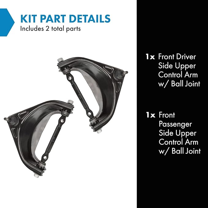 TRQ Front Upper Driver and Passenger Side Control Arm and Ball Joint Set 2 Piece Compatible with 94-99 Dodge Ram 1500 Rear Wheel Drive 94-99 Ram 2500 Rear Wheel Drive 94-99 Ram 3500 Rear Wheel Drive