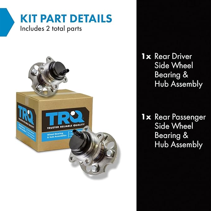 TRQ Rear Wheel Bearing and Hub Assembly Set 2 Piece Compatible with 04-06 Lexus RX330 FWD 07-09 RX350 FWD 06-08 RX400h FWD 04-07 Toyota Highlander FWD