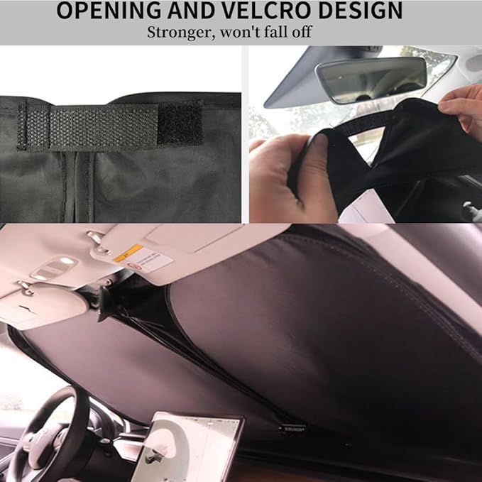 Upgraded Sunshade for Tesla Model Y Model 3 Windshield - Enhanced UV Protection, Durable Metal Frame, Foldable Full-Front Shade - Summer Accessories for Tesla Model 3/Y 2016-2024